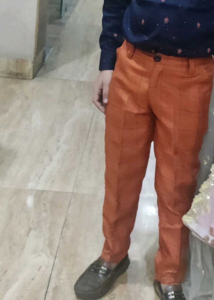 Boys Orange Plaid Pants with waist coat