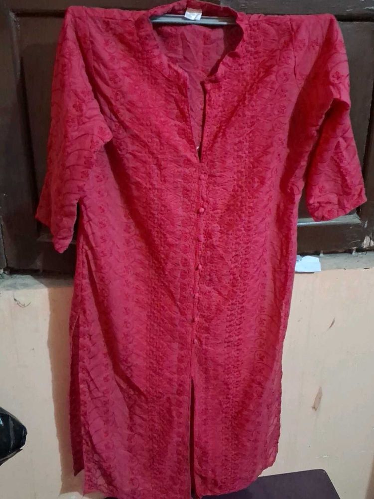 Red Embroidered Kurta