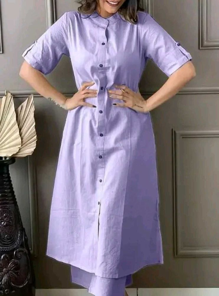 Lavender Cotton Kurti Set