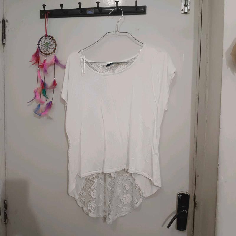 White Lace Back High-Low Top
