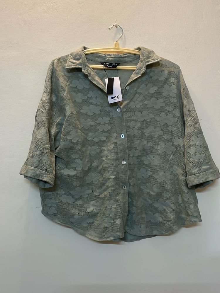 Green Cotton Schiffled Top Ladies