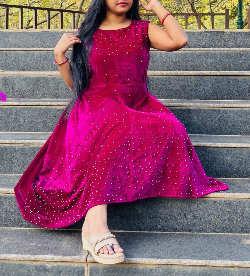 vine Embellished Velvet Dress