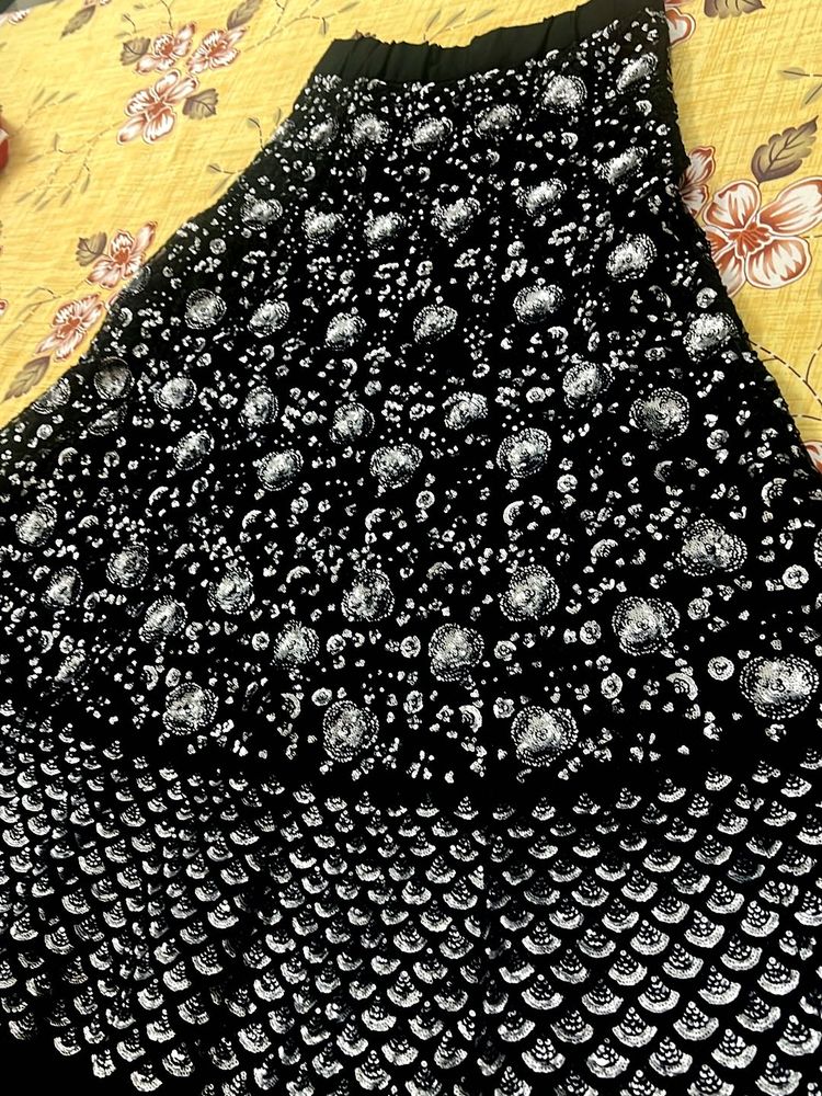 Black+Silver Sequins Lehenga, Choli &amp; Dupatta
