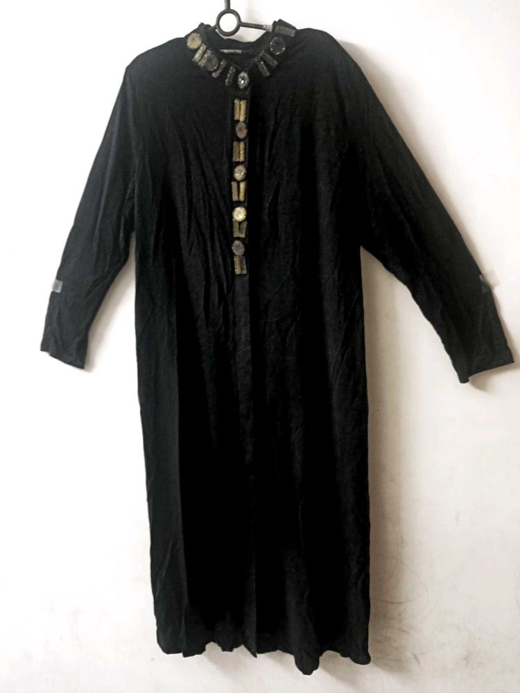 Elegant Black Embellished oversized shrug Dress