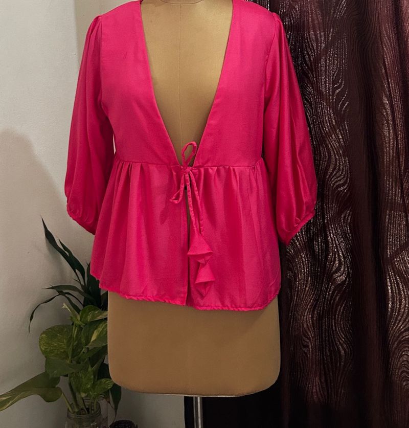 🍑Peach Pink Tie-Front Top