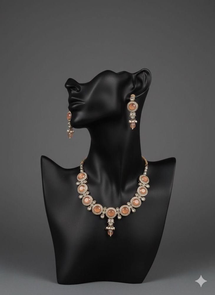 Peach Kundan Mix Jewellery Set