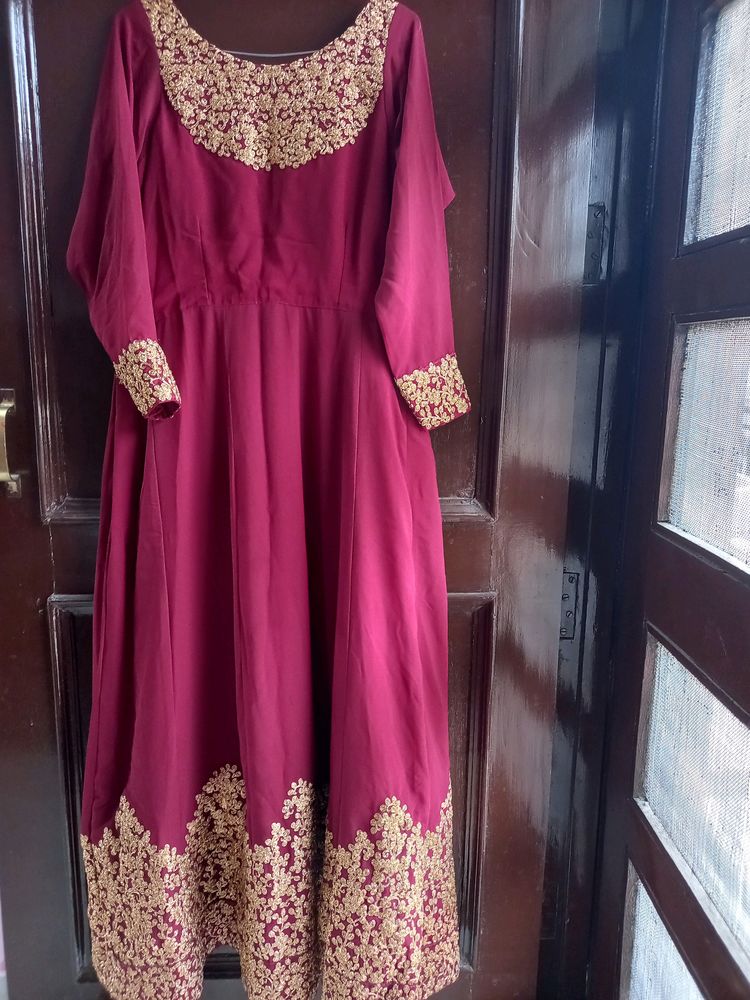 heavy design maroon suit (gown) with dupatta