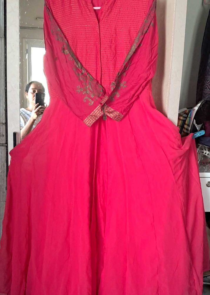 DesignerPink Top Flared Kurti With Cigarette Pant