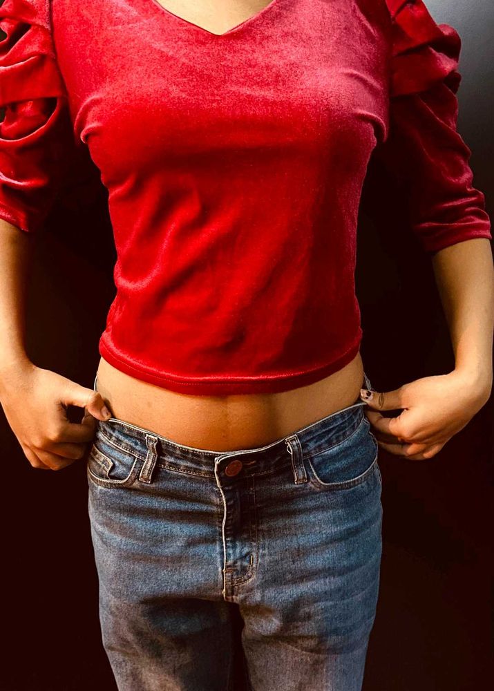 velvet red ruched top