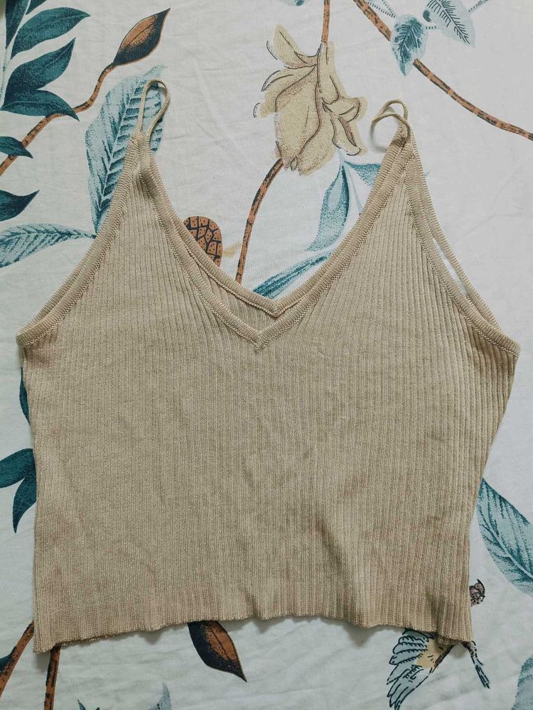 Beige Knit Crop Top