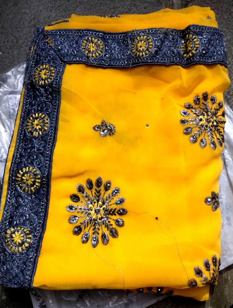 Diwali Offer Bright Yellow Coloured Heavy Saree