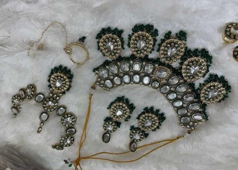 unused Elegant Green Kundan Jewelry Set