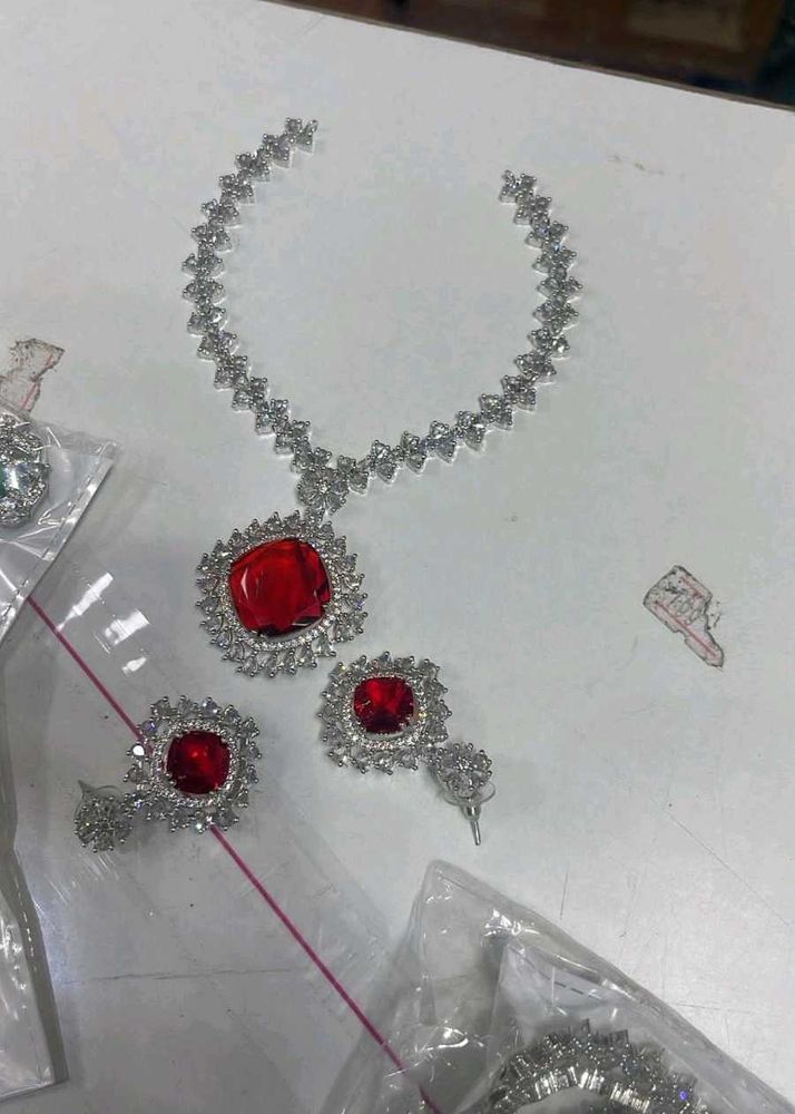 Elegant Red AD stone Jewellery Set
