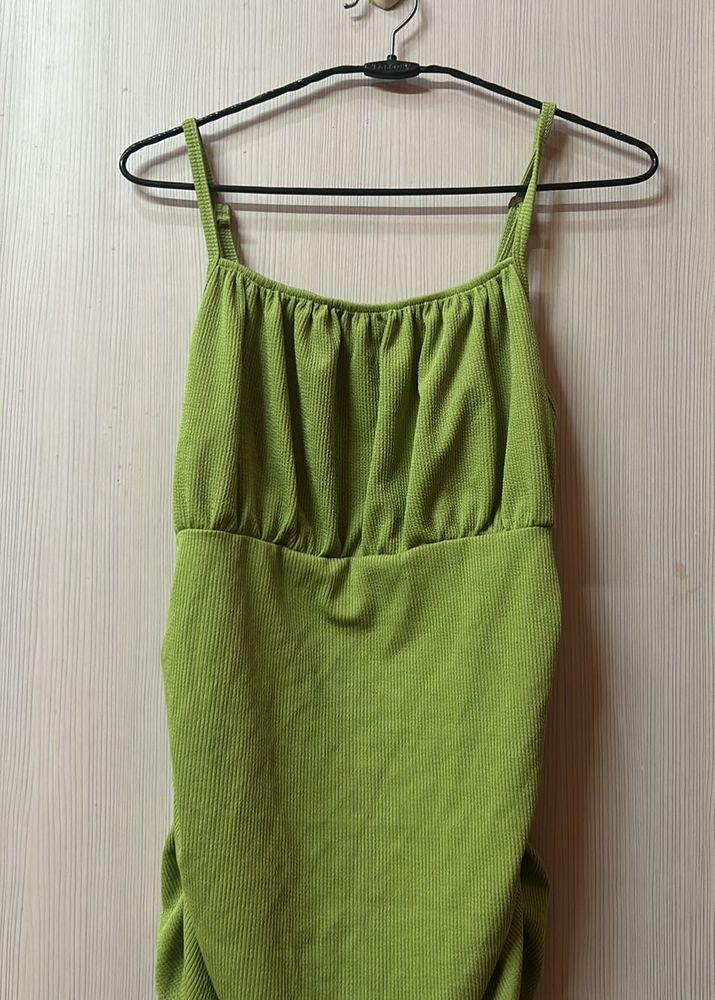 Green Ribbed Bodycon Mini Dress