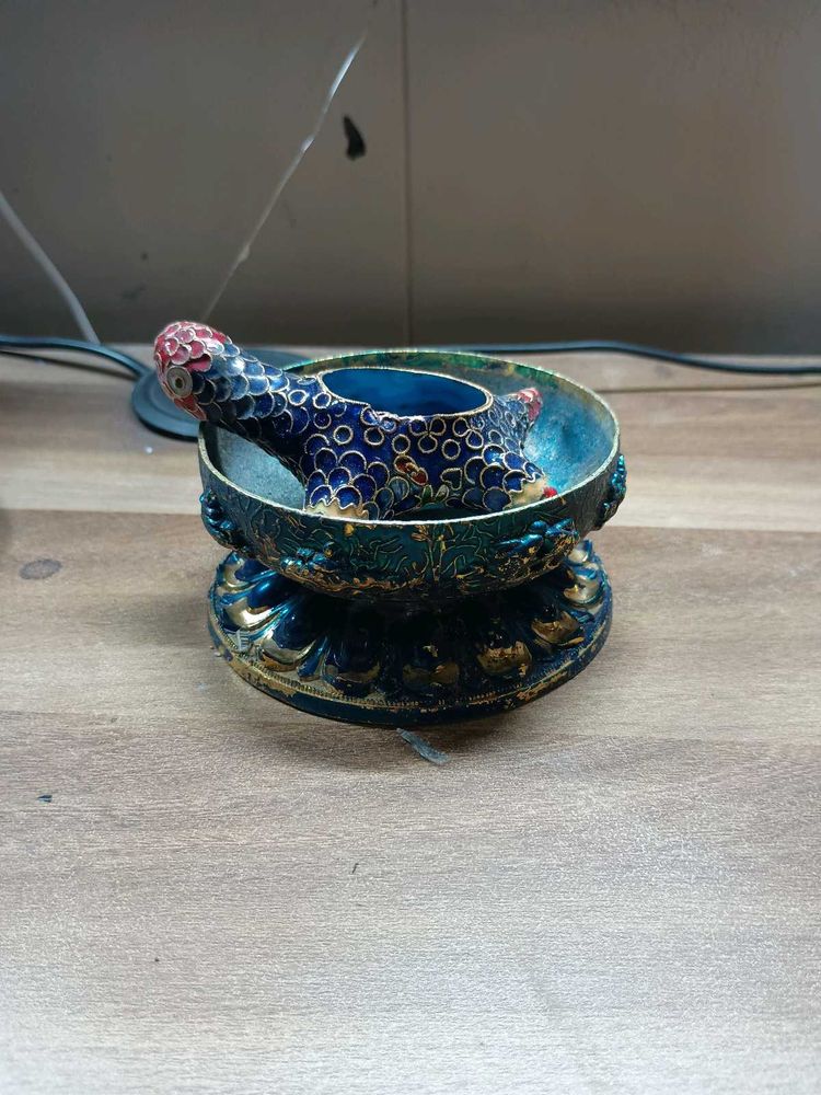vintage cloisonne hand-painted Turtle And Saucer