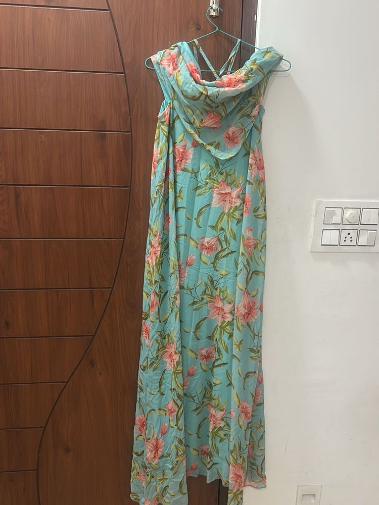 floral side cut halter maxi dress