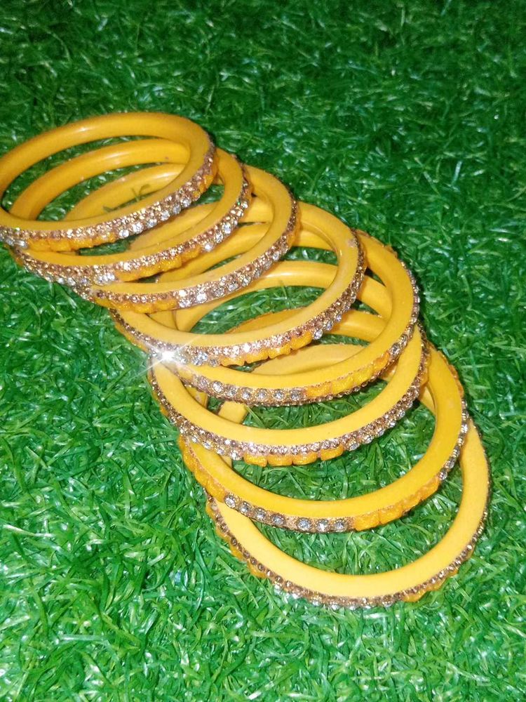 Yellow &amp; Rhinestone Bangles (Set of 8)