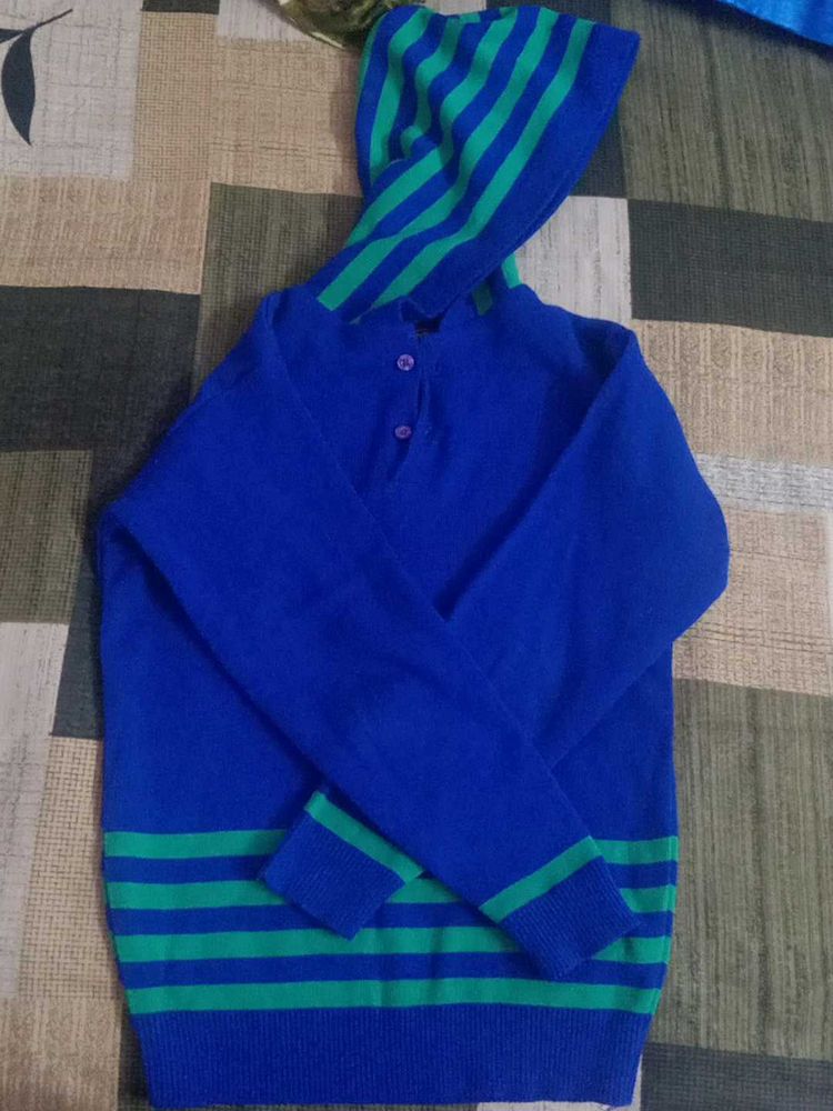 Blue Striped Hooded Sweater