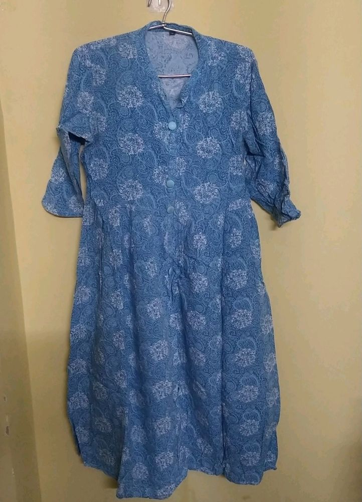 Sky Blue Cotton Anarkali Kurti