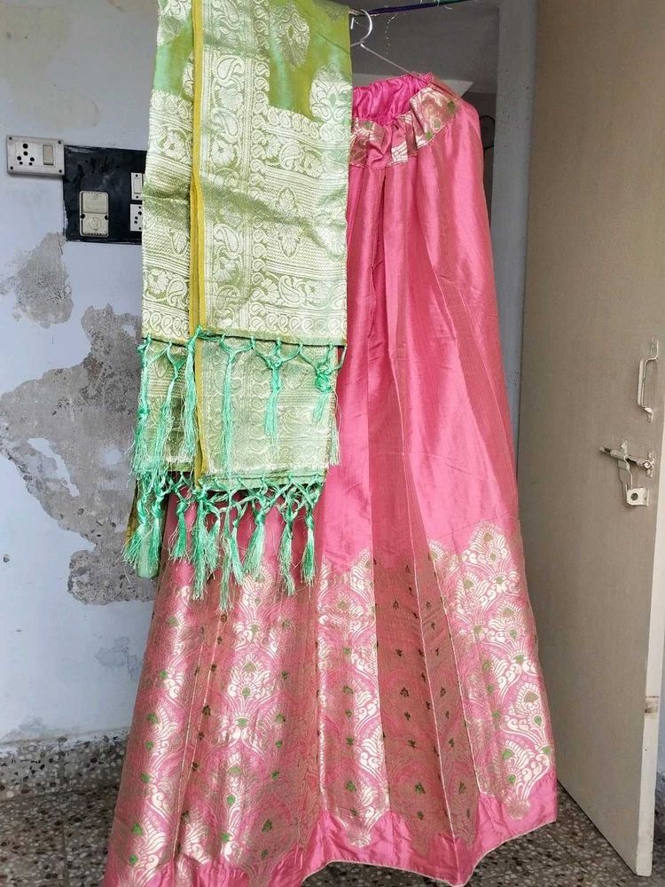 Pink Lehenga Choli with Dupatta, No Blouse