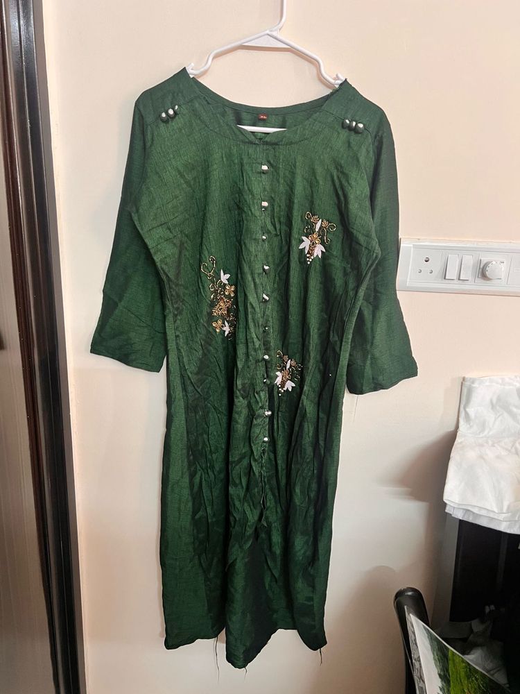Green Embellished Kurta