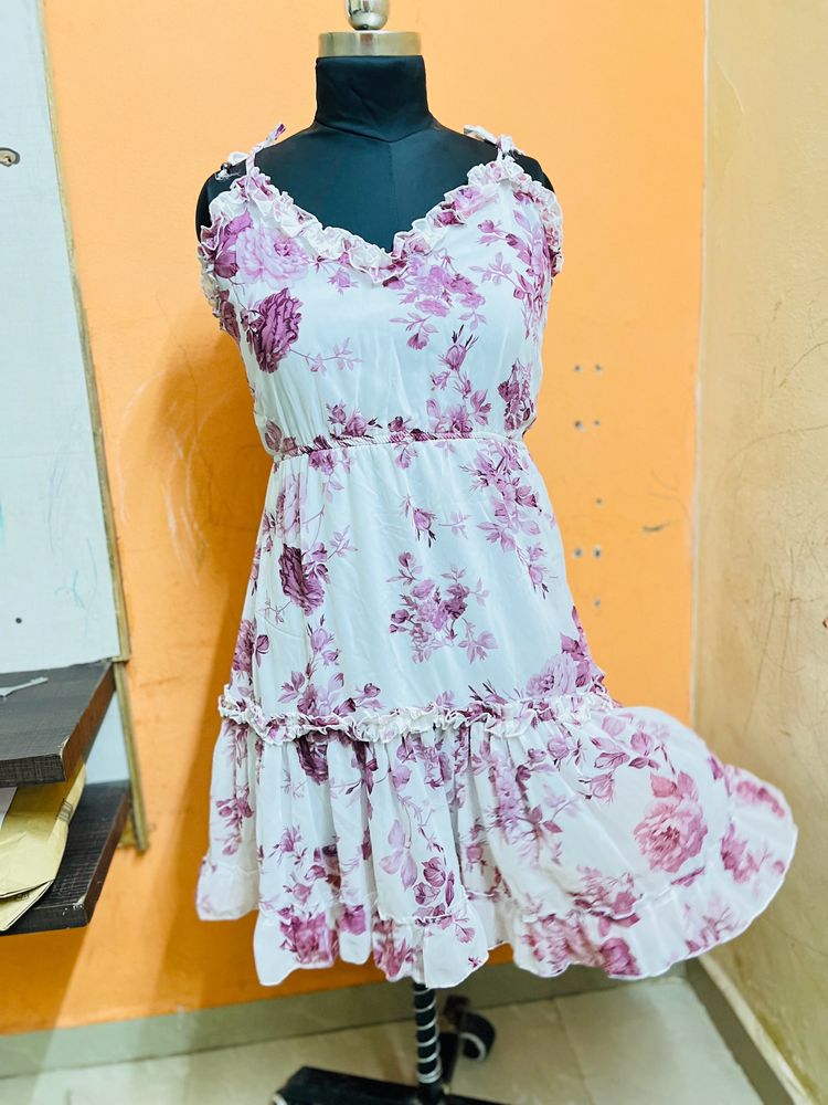 White Floral Dress Xl Size