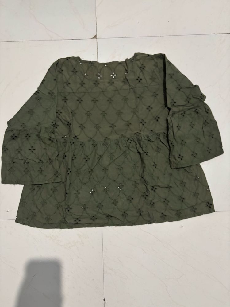 Olive Green Embroidered Top