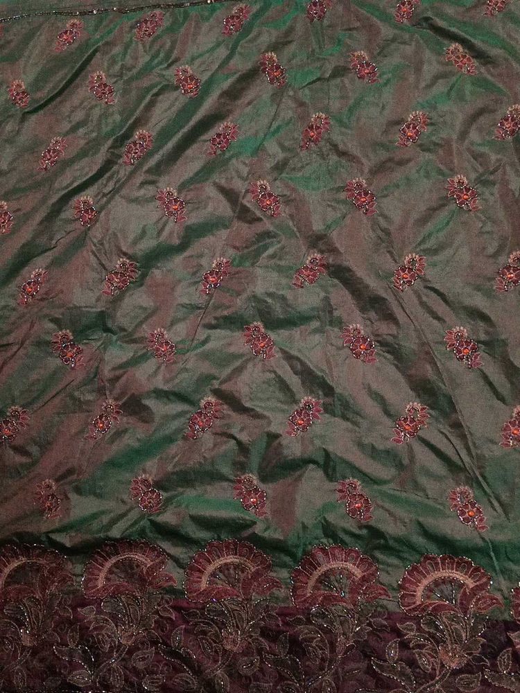 Embroidered Green double shaded saree