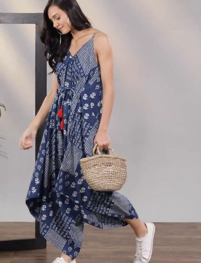 Indigo Hand Block Print Jumpsuit