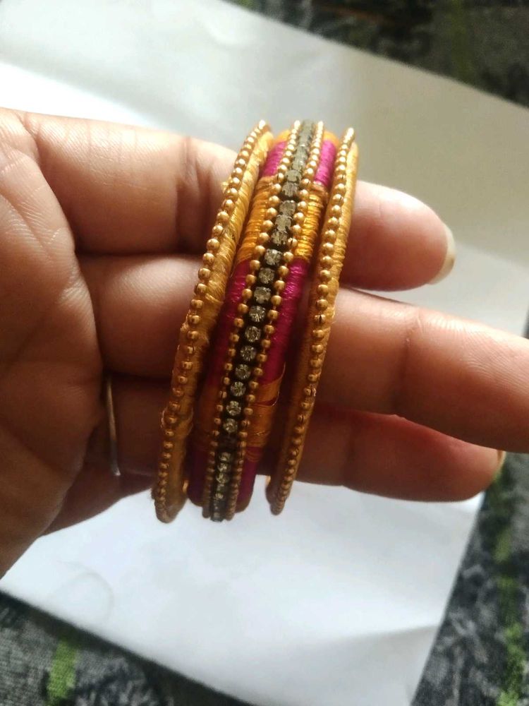 Yellow And Pink Combination Bangles