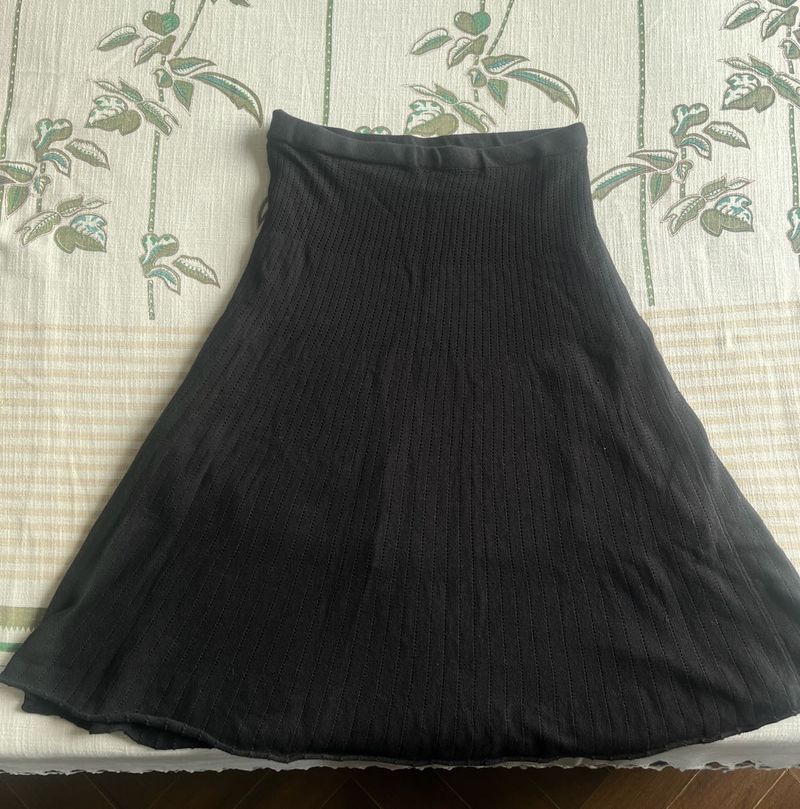 Black Knit A-Line  Skirt, Stretchable