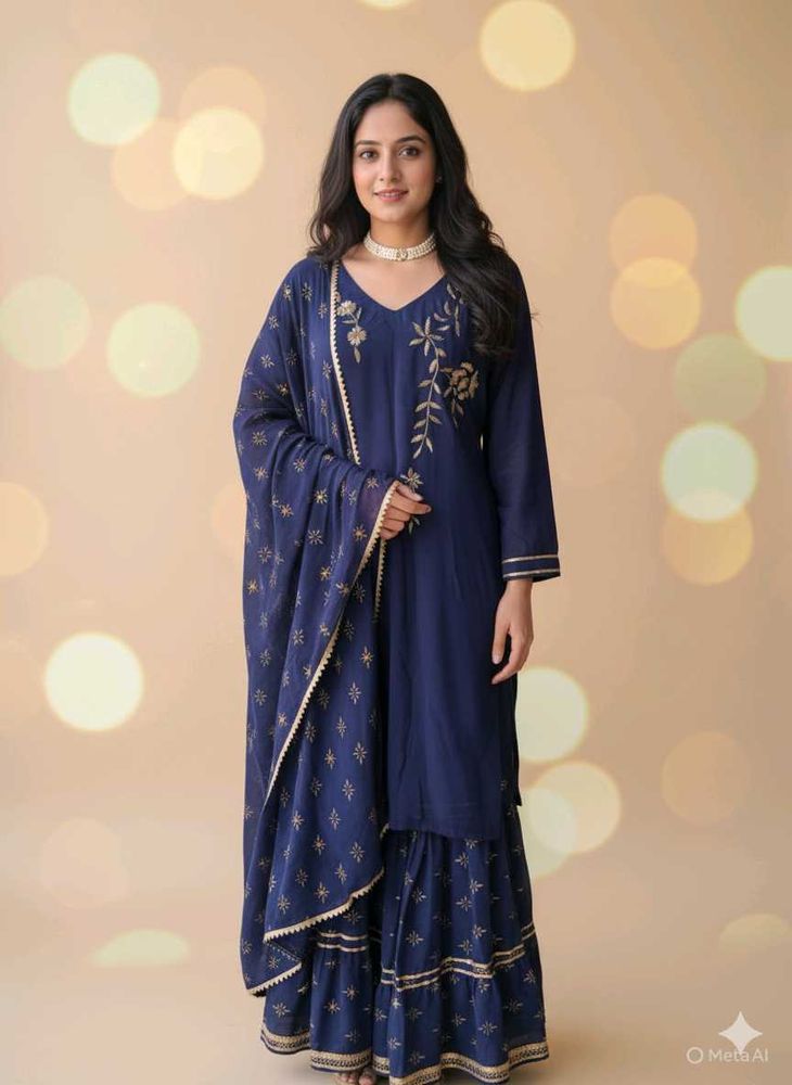 Elegant Embroidered Kurta and sharara Set