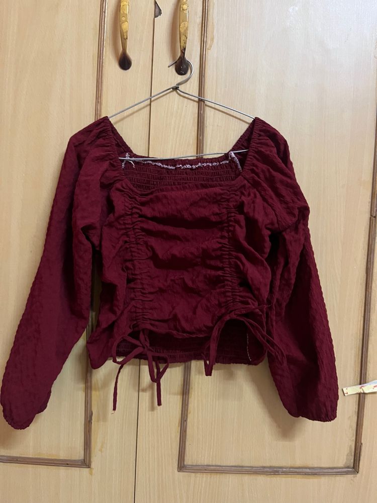 Red Crop Top!! Full Sleeves Stretchable Material🎽