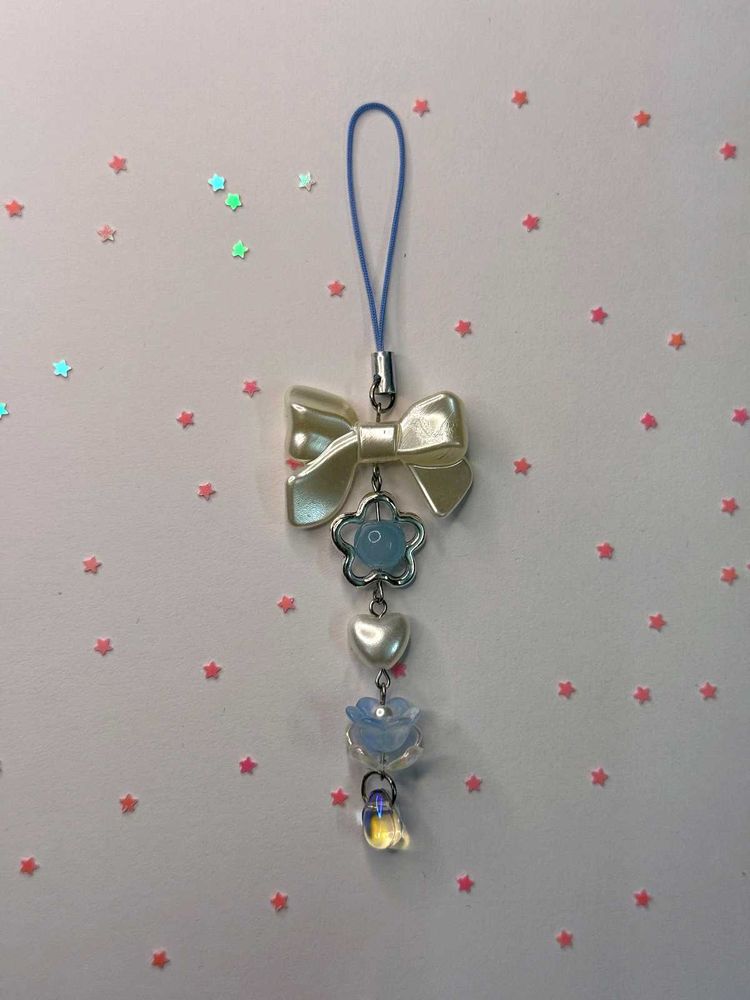 Pearl Bow &amp; Blue Bloom Kawaii Phone Charm 🎀💙✨