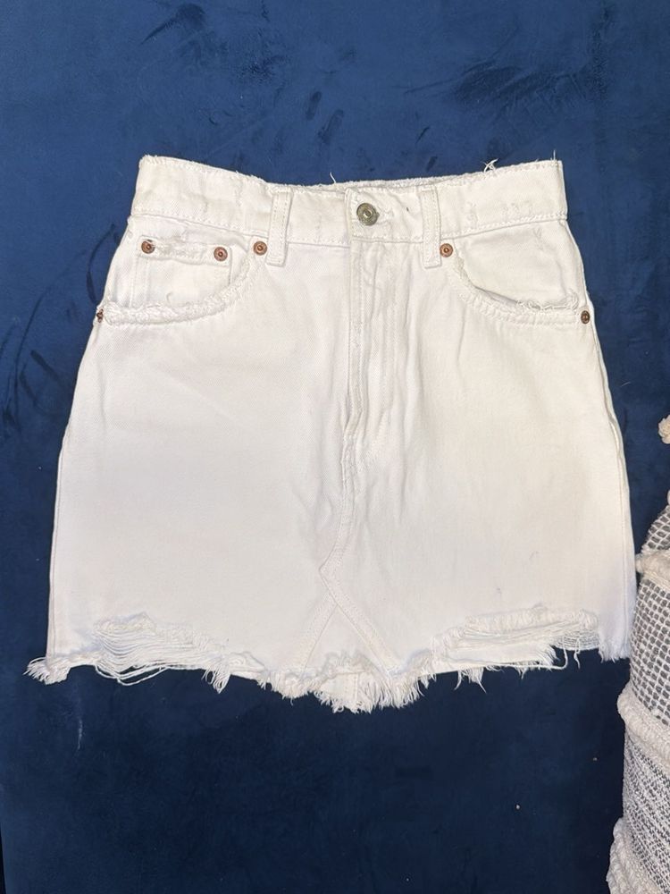 White Denim Mini Skirt