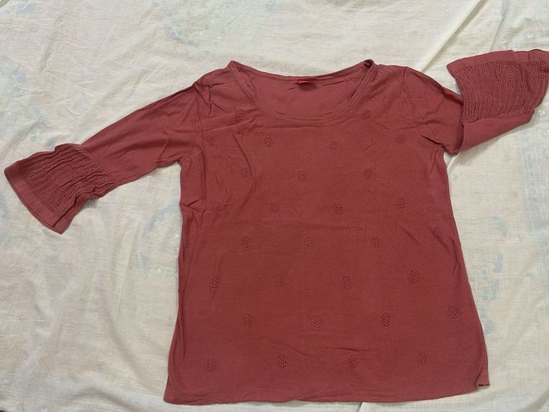 Dusty Rose Top with Bell Sleeves