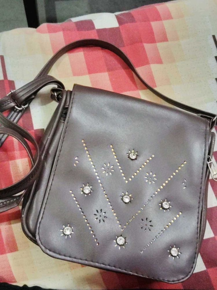 Brown Embellished Crossbody Bag