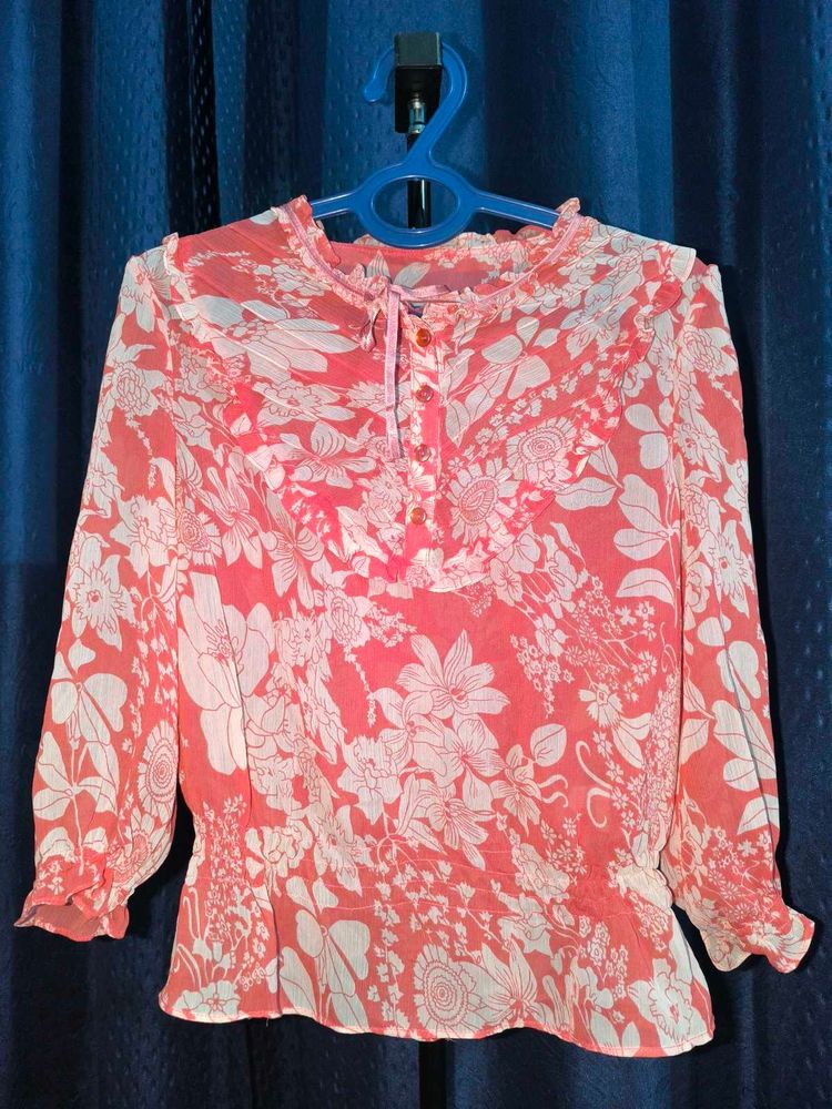 Long-sleeves Coral Blouse