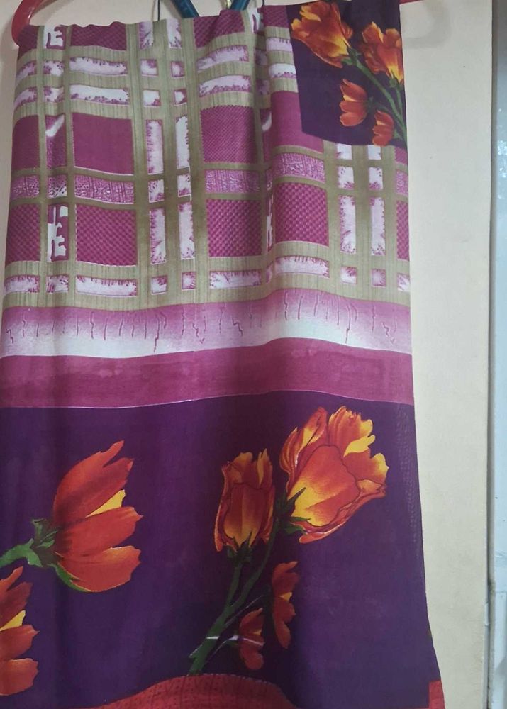 new purple  soft  chiffon Floral Print Saree
