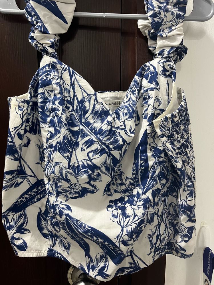 Blue And White Floral Crop Top