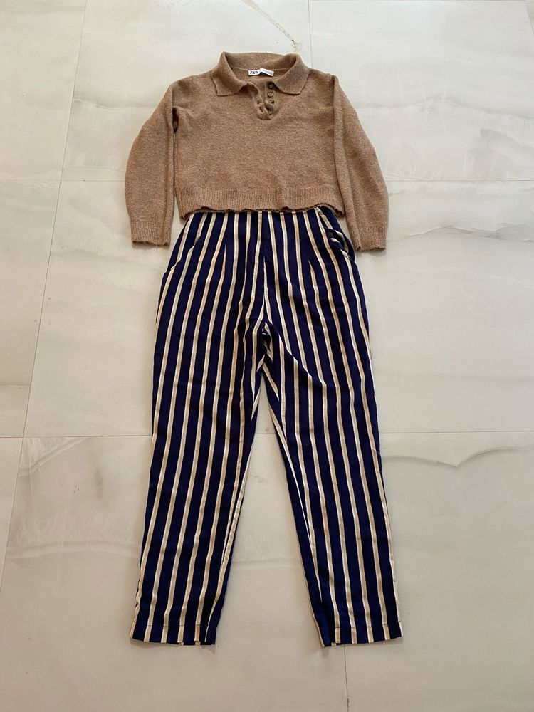 Zara polo top &amp; KoreanHighwaist pants COMBO S