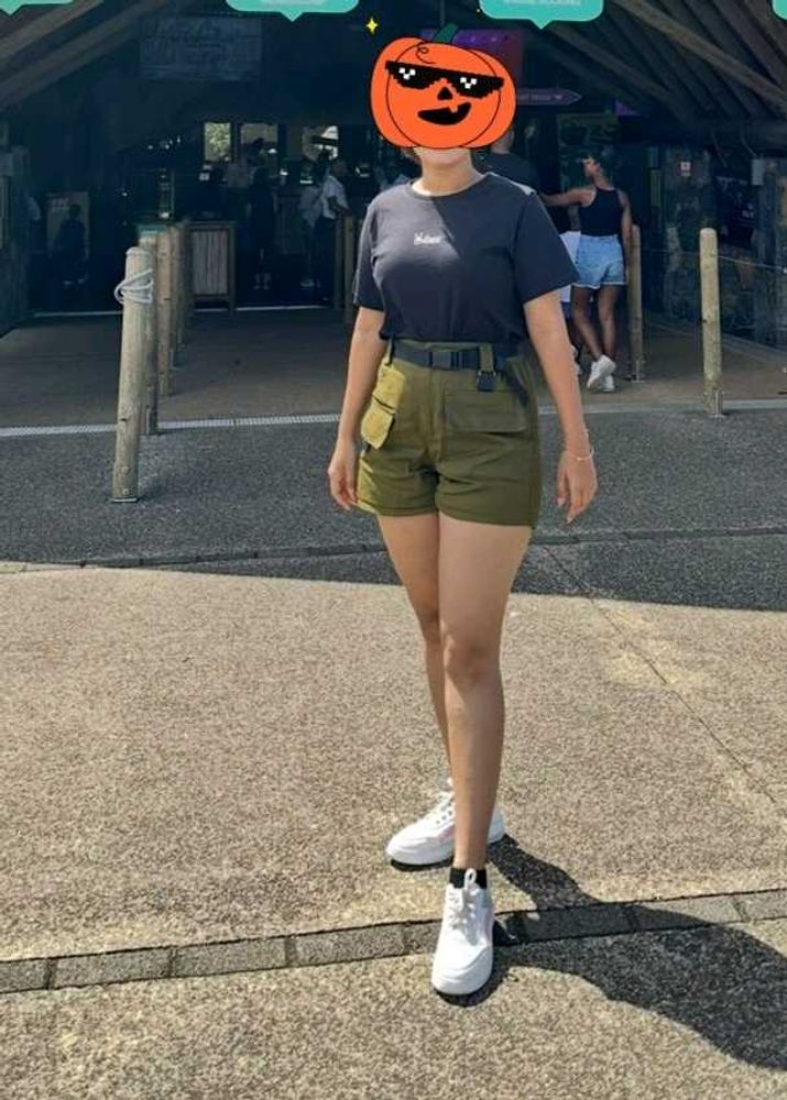 Olive Green Cargo Shorts with Balck T shirt