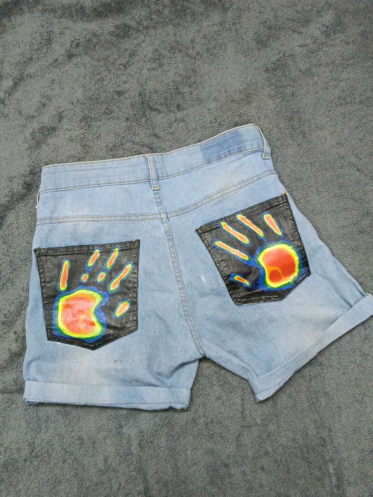 Y2k Handprint Denim Shorts