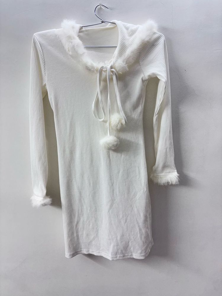 Cute White Pompom Dress