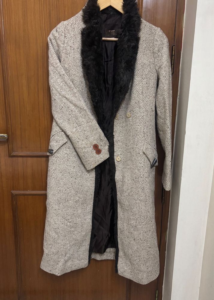Single-Breasted Faux Fur Notched Lapel Overcoat