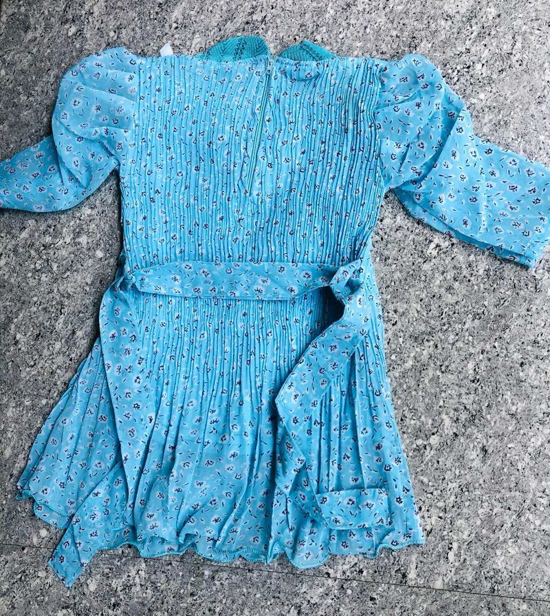 Blue Floral Mini Dress with Belt