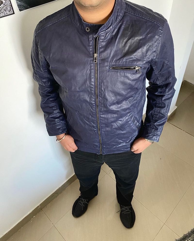 pure leather blue jacket