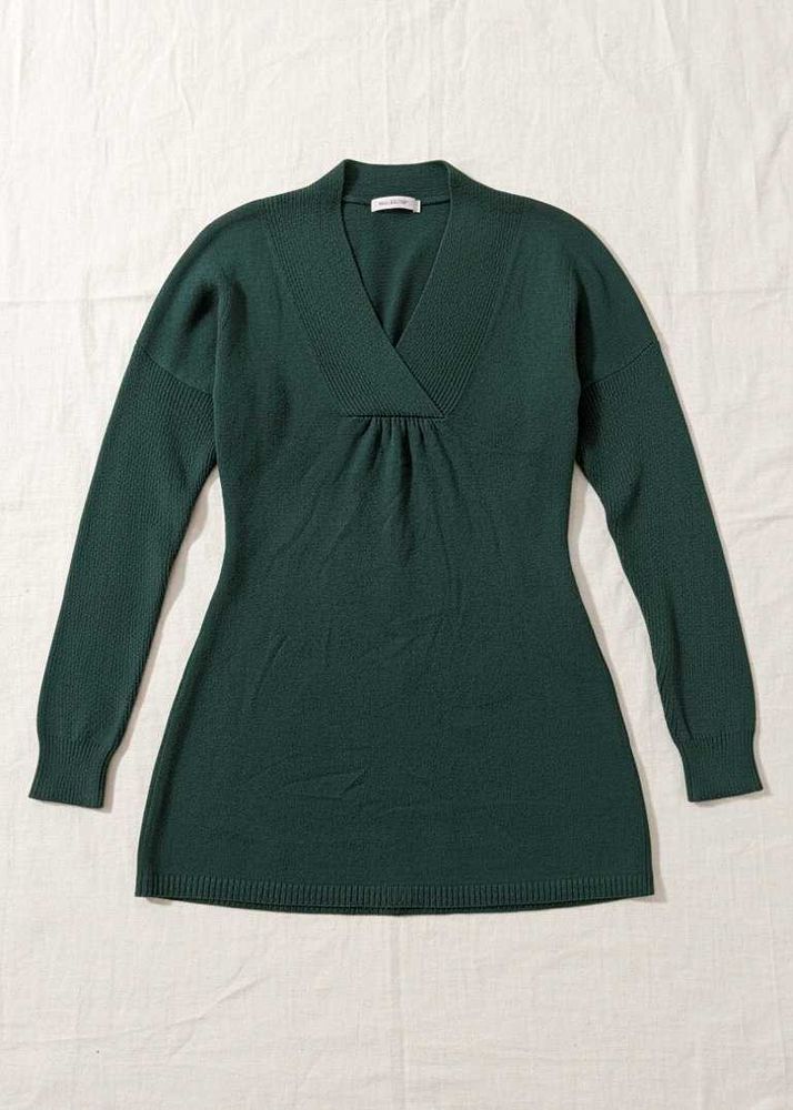 Green V-Neck Knit Dress