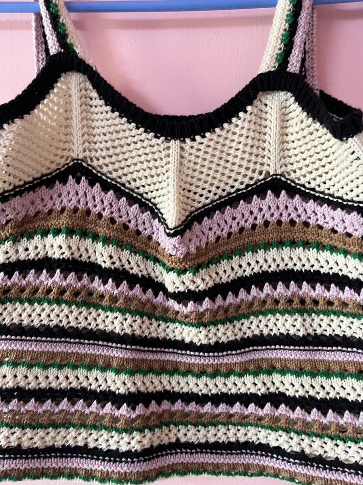 NStriped Crochet Tank Top With Free Black And Wh