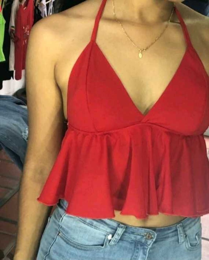 Red Halter Peplum Top